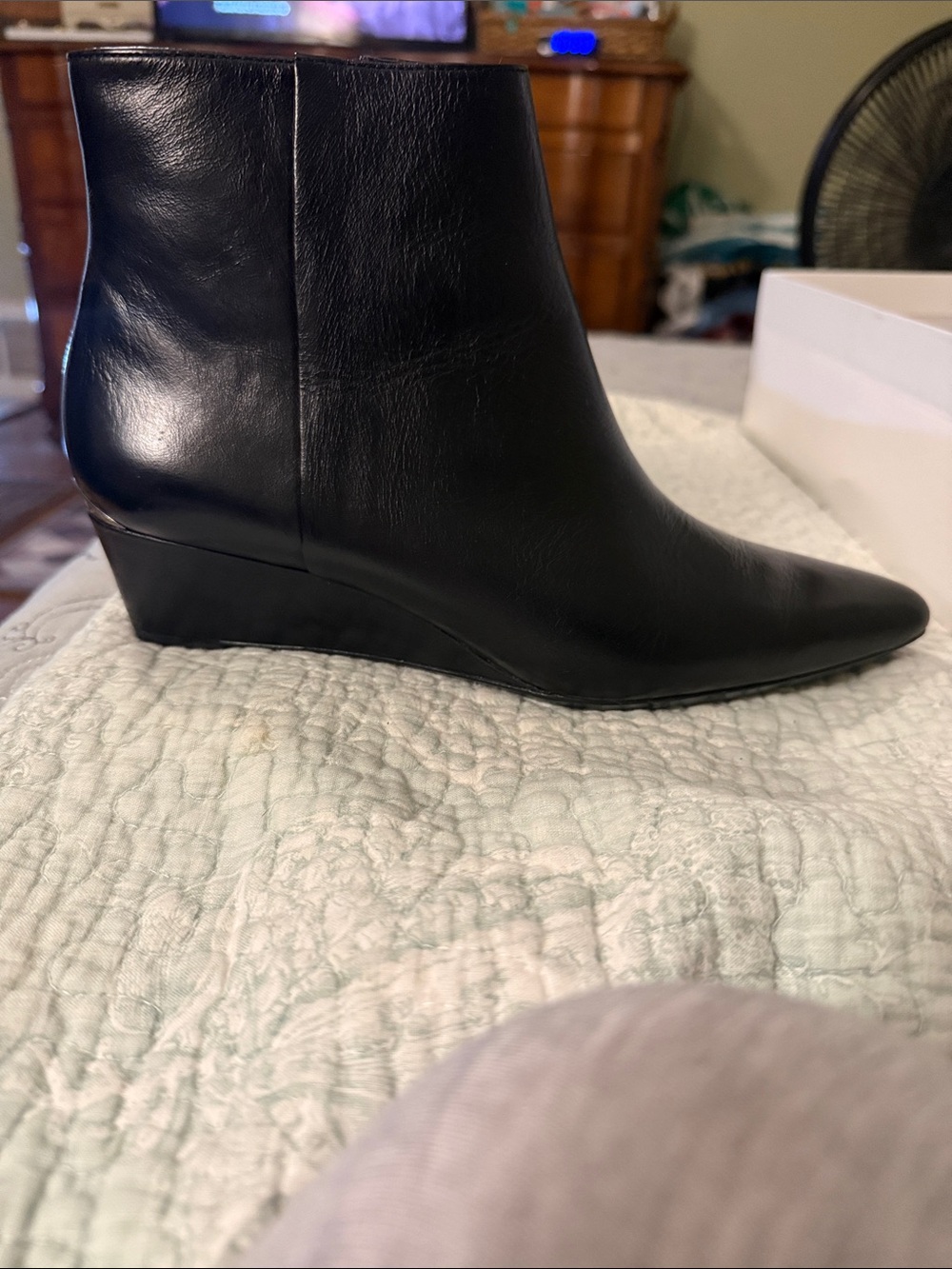 Calvin Klein Black Leather Wedge Ankle Booties